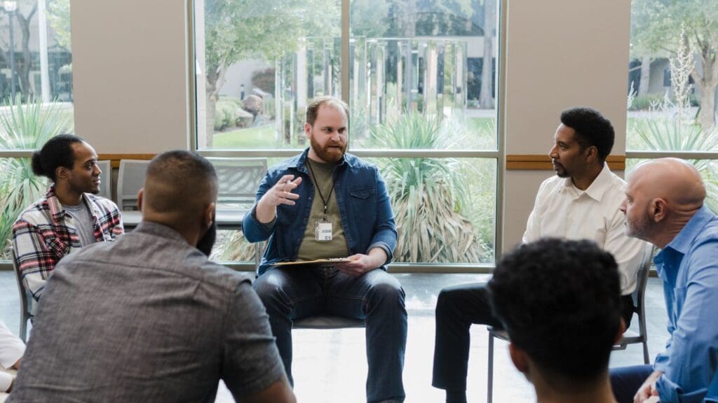 Men's group therapy at drug rehab in Murfreesboro, TN.