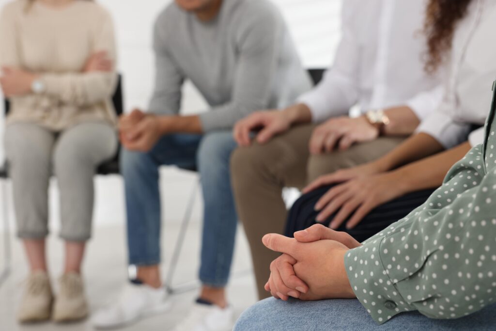 A group of people enjoying a support group during rehab in La Vergne, TN