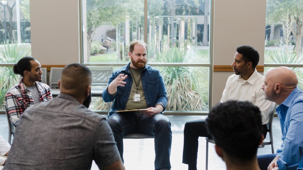 Men's group therapy at drug rehab in Murfreesboro, TN.