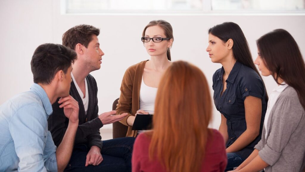 A conversation during a group meeting at rehab in Johnson City, TN.